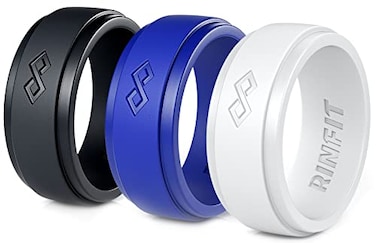 Rinfit Silicone Rings for Men 9mm Wide 2mm Thick Mens Rubber Wedding Bands Infinity Silicone Rings for Him Patented Design Pack F Size 12