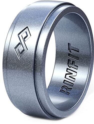 Rinfit Silicone Rings for Men 9mm Wide 2mm Thick Mens Rubber Wedding Bands Infinity Silicone Rings for Him Patented Design Silver Size 12