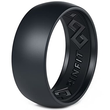 Rinfit Silicone Rings for Men 9mm Wide 2mm Thick Mens Silicone Wedding Bands Step Edge Rubber Ring for Sports Workout Patented Design Black Size 11