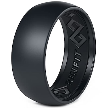 Rinfit Silicone Rings for Men 9mm Wide 2mm Thick Mens Silicone Wedding Bands Step Edge Rubber Ring for Sports Workout Patented Design Black Size 9