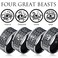 SINLEO Mens Stainless Steel Chinese Ancient 4 Guardian Beasts Ring Dragon White Tiger Suzaku Basalt Carved Black Size 11