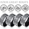 SINLEO Mens Stainless Steel Chinese Ancient 4 Guardian Beasts Ring Dragon White Tiger Suzaku Basalt Carved Black Size 11