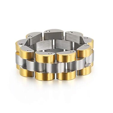 SINLEO Mens Stainless Steel Solid Link Chain Statement Ring Hip Hop Watch Band Design Silver Gold Size 11