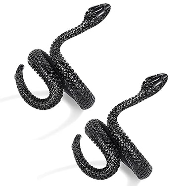 sovesi Snake Rings for Women Silver Snake Punk Vintage Ring for Men Adjustable Black Ring 2PCS