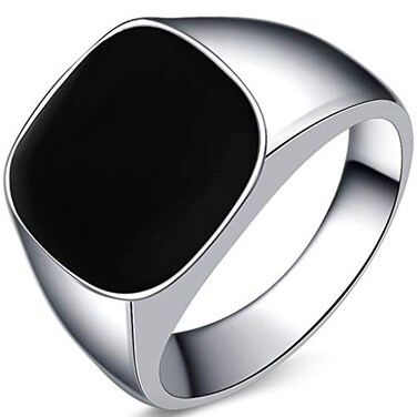 Kingray Jewelry Stainless Steel Classic Simple Plain Black Enamel Signet Pinky Ring Size 416 Silver Black 10