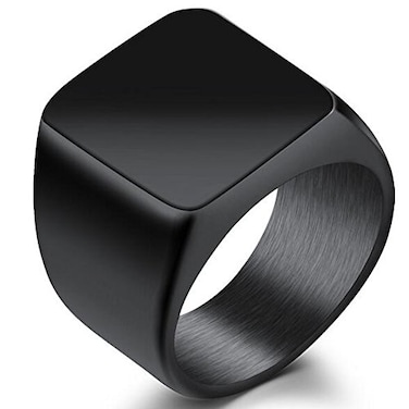 JUDE Stainless Steel Signet Ring Black Silver Gold Classical Cocktail Husband Father Valentine Black 11