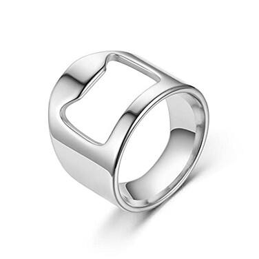 tenghong2021 Stainless Steel Biker Bottle Opener Finger Ring for Men Women Creative Beer Bar Tool JewelrySilver 7