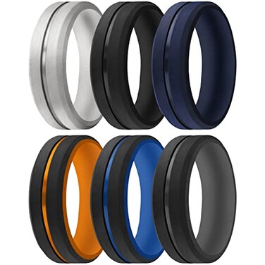 ThunderFit Silicone Wedding Rings for Men Brushed Top Middle Engraved Line Rubber Engagement Bands 82mm Wide 25mm Thick 1467 Variety Multipack Pack J Size 9510 1980mm
