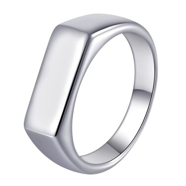 Udolfly Mens Square Signet Rings Pinky Thumb Biker Ring for Men High Polished Plain Wedding Ring Gift for Dad 7mm Silver Size 9