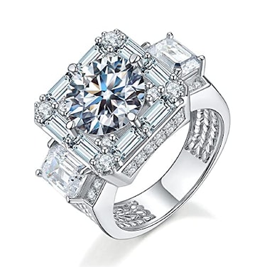 Vsoruln Mens Moissanite Ring Mens Wedding Engagement Rings 18K white ring full large carat mens ring Square Cut Cubic Zirconia Eternity Ring Band 8