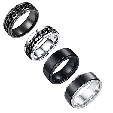 yfstyle 4PCS Stainless Steel Rings for Men Wedding Ring Cool Simple Band Rings for Men Black Plated Matte Finish Stackable Bands Rings Size 612black setA6