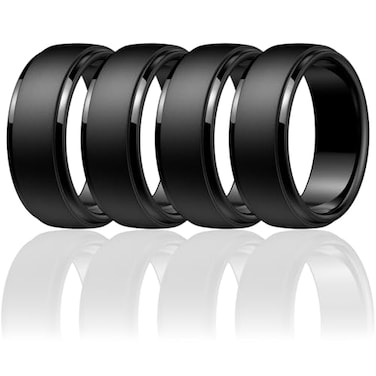 Egnaro Mens Silicone Wedding Rings Classic Black Step Edge Rubber band 10mm Wide 25mm Thick Hypoallergenic for GymOutdoorGift147 Variety Pack with Half Size