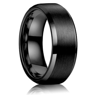 Jstyle Stainless Steel Rings for Men Women 8MM Wedding Band Rings Matte Surface Beveled Polished Edge Mens Ring Size 9 Black Ring for Men