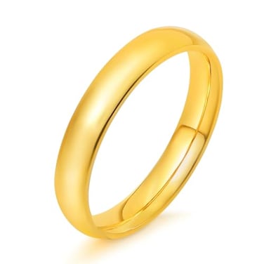 KAMASATO 4mm Stainless Steel Rings women men High Polished Dome Gold Wedding Band Comfort Fit Size 4