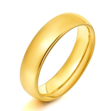 KAMASATO 6mm Stainless Steel Ring for Men High Polish Plain Dome Gold Wedding Band Comfort Fit Size 6