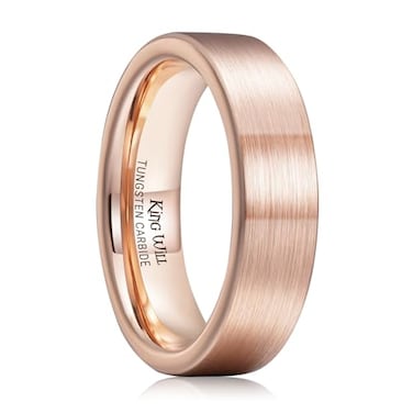 King Will 6mm Rose Gold Matte Tungsten Rings Mens Wedding Rings Basic Flat Cut Wedding Band for Men Women Comfort Fit and Durable Size 75