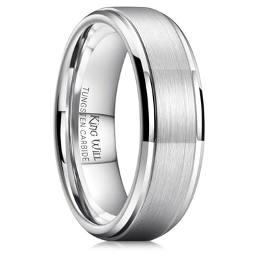 King Will 7mm Tungsten Ring for Men Silver Tungsten Wedding Band Matte Brushed Finish Comfort Fit Size 7