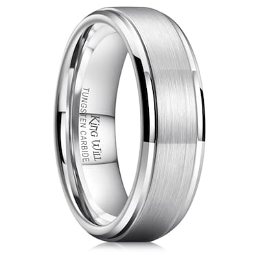 King Will 7mm Tungsten Ring for Men Silver Tungsten Wedding Band Matte Brushed Finish Comfort Fit Size 8