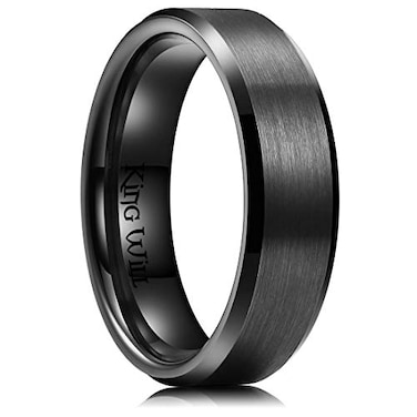 King Will Black Titanium Wedding Ring for Men Women6mm Width Wedding Band Brushed Center Engagement Ring Beveled Edge Design Comfort Fit Size 10