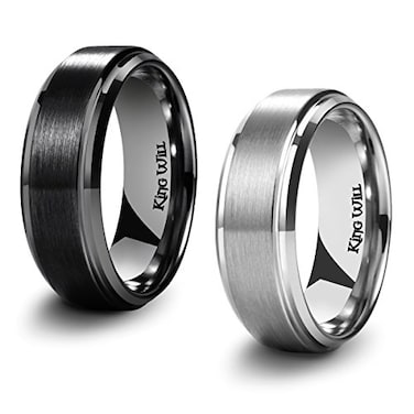 King Will Titanium Wedding Rings Set for Men Women8mm Black and Sliver Polished Beveled Stepped Edge Matte Brushed Finish Center Wedding Ring 2Pcs Set 11