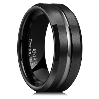 King Will Tungsten Carbide Wedding Band for Men Women8mm Width in Black with Grooved Center Wedding Ring Suitable Suitable for Work Gym Comfort Fit Size 115