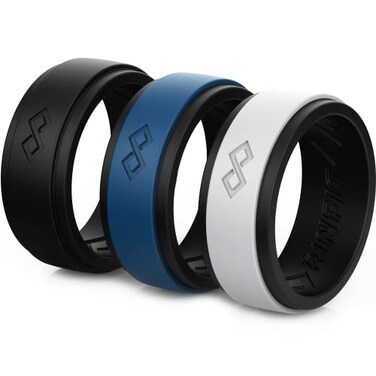 Rinfit Silicone Rings for Men 9mm Wide 2mm Thick Mens Rubber Wedding Bands Infinity Ring with 2 Layers Pack F Size 14