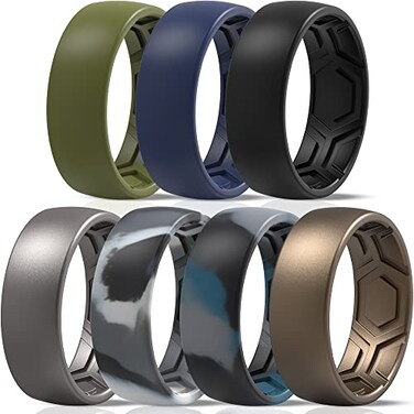 ThunderFit Mens Patterned Silicone Rings 8mm Wide 22mm Thick Rubber BandsVariety Multipack 147