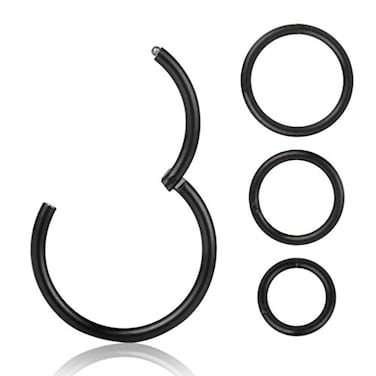 SEVEN LADY 16G Black Surgical Stainless Steel Cartilage EarringsSegment Hinged Seamless Eyebrow Eye Nose Septum Lip Hoop 6mm 8mm 10mm 12mm 4 Pcs Clicker Ear Belly Button Hoop Piercing Ring Set Unisex