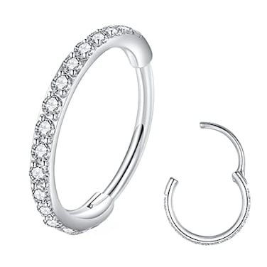BLESSMYLOVE 20G 7mm Nose Rings Hoop 316L Surgical Steel Clear CZ Silver Unisex Hoop Piercing Ring