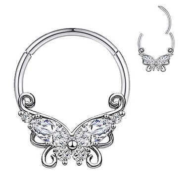 CHARMONLINE 16G 316L Stainless Steel Daith Earrings Hoop Butterfly Nose Ring Septum Hoop Hinged Segment Clicker Daith Clicker Helix Ear Piercing Tragus Conch Piercing Jewelry
