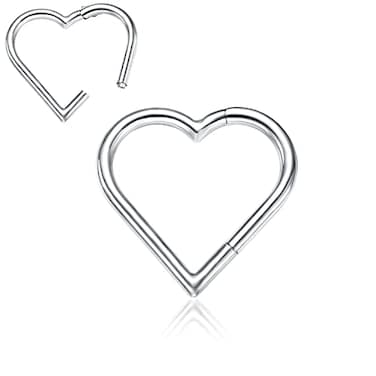 ENVYOU 2 Pcs Heart Daith Piercing Jewelry Hypoallergenic Clicker Hoop 16G Rook Cartilage Helix Earrings 16G 8mm10mm Heart Silver