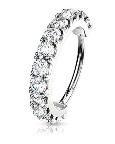 Forbidden Body Jewelry 20g 8mm Platinum Plated Brass Bendable Nose Ring and Cartilage Hoop Lined with CZ Gems