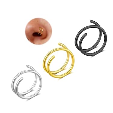 Goenjoy Double Nose Hoop Ring for Single Piercing Nose Hoop Silver Spiral Nose Hoop For women Nostril Piercing Jewelry