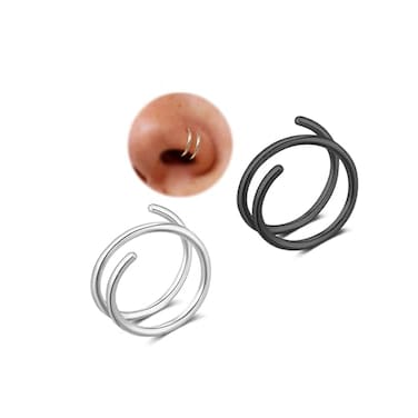 Goenjoy Double Nose Hoop Ring for Single Piercing Nose Hoop Twist Nose Ring Hoop For Women Silver Spiral Nose Hoop For women Nostril Piercing Jewelry