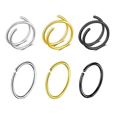 Goenjoy Double Nose Ring for Single Piercing Twist Hoop for Women Silver Spiral Nostril Piercing Jewelry