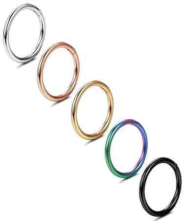 Jstyle 5 Pcs a Set 316L Stainless Steel Septum Piercing Nose Hoop Clicker Ring Hypoallergenic 16G 18G 20G