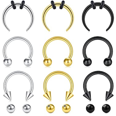 Longita Septum Rings Septum Jewelry 16g Septum Ring Septum Piercing Spike Ball Black Silver Gold