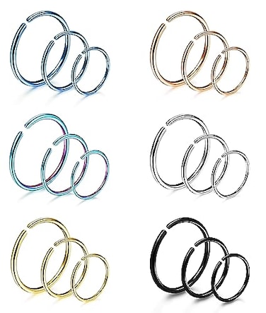 LOYALLOOK 1824Pcs 20G 316L Stainless Steel Nose Ring Hoop Cartilage Hoop Septum Piercing 612mm