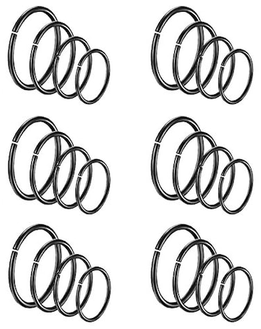 Masedy 24Pcs 20G 316L Stainless Steel Nose Rings Hoop Tragus Cartilage Helix Piercing Lip Septum Ring Black Bendable
