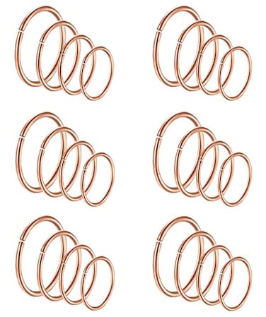 Masedy 24Pcs 20G 316L Stainless Steel Nose Rings Hoop Tragus Cartilage Helix Piercing Lip Septum Ring RoseGold Bendable