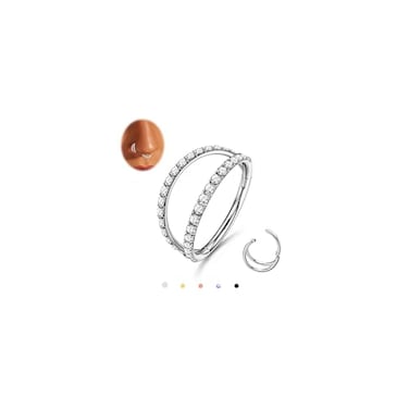 MILACOLATO G23 Titanium 18G Septum Clicker Nose Rings Double Open Stack Conch Daith Earrings Helix Tragus Cartilage Earrings Piercing Jewelry with Clear CZ for Women Men 8MM Silver Tone