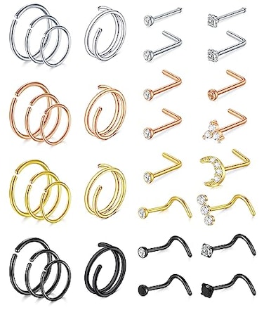 MODRSA Nose Rings Surgical Steel 20g Double Hoop Nose Piercings for Women Men