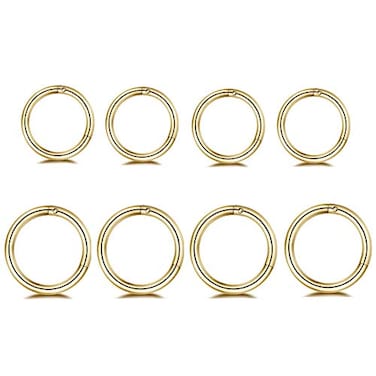 NewZenro 8Pcs Stainless Steel 16G Sleeper Tiny Small Hoop Earrings Hinged Clicker Ring for Women Men Jewelry 8mm 10mm Set Goldtone