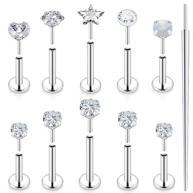Ocptiy 18G Flat Back Nose Ring Stud Piercing Women Surgical Stainless Steel Threadless Push in Nose Nostril Lip Ring Stud Cartilage Tragus Helix Conch Earring Piercing Jewelry Men Diamond 3mm Silver