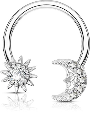 OUFER 16G Septum Rings Star and Moon Design Nose Ring Helix Earring 316L Stainless Steel Tragus Daith Snug Conch Piercing JewelrySilverColor