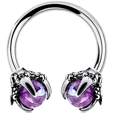OUFER 316L Surgical Steel Circular Earrings Two Amethyst Opals Surrounded by Dragon Claws Cartilage Earring Ear Body Piercing Jewelry Helix Earrings Piercing