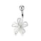 Pierced Owl 14GA Stainless Steel CZ Crystal Centered Wire Set White Flower Belly Button Ring Silver Tone