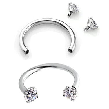 PiercingJ 26pcs 16G Clear Cubic Zirconia Stainless Steel Horseshoe Hoop Multifunctional Captive Ring for Nose Daith Lip Eyebrow Nipple Ear Cartilage Helix Septum