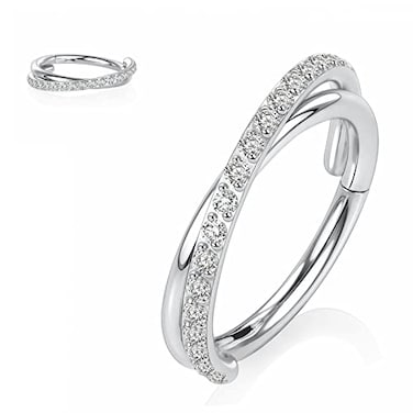 Yrogcu 316L StainlessSteel Seamless DoubleRing Hinged NoseRingsHoop with CZ Ring 16G 8mm Lip Ring Ear Cartilage Clicker Septum Ring Eyebow Daith Rook Tragus Segment Rings Earrings