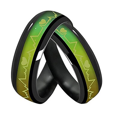 JEYKAY Color Changing TitaniumStainless Steel Mood Ring EKG wHearts Design Gift Box Included Change Color 6